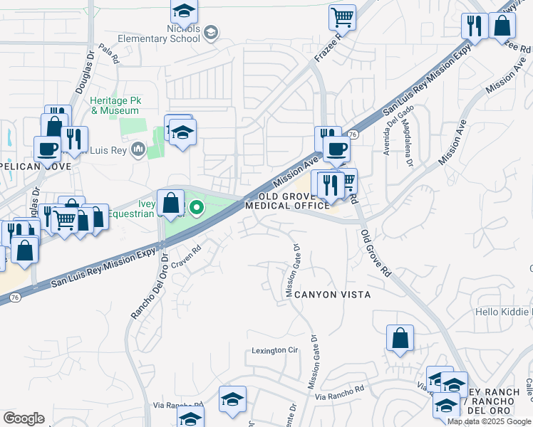 map of restaurants, bars, coffee shops, grocery stores, and more near 4232 Fiesta Way in Oceanside