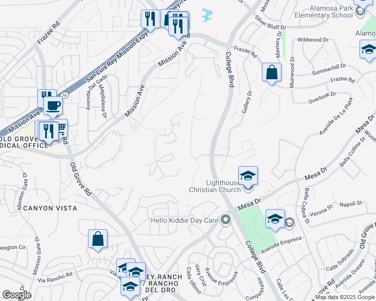 map of restaurants, bars, coffee shops, grocery stores, and more near 1185 Masterpiece Drive in Oceanside
