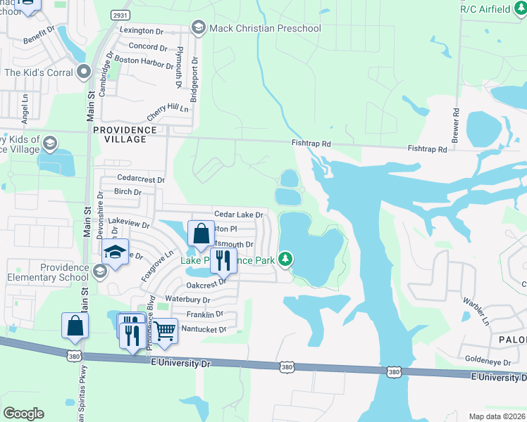 map of restaurants, bars, coffee shops, grocery stores, and more near 10325 Cedar Lake Drive in Denton County