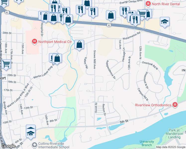 map of restaurants, bars, coffee shops, grocery stores, and more near 1 Valley Hill in Northport
