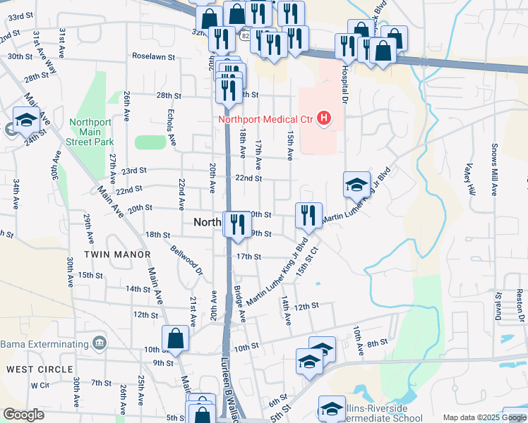 map of restaurants, bars, coffee shops, grocery stores, and more near 2001 17th Avenue in Northport