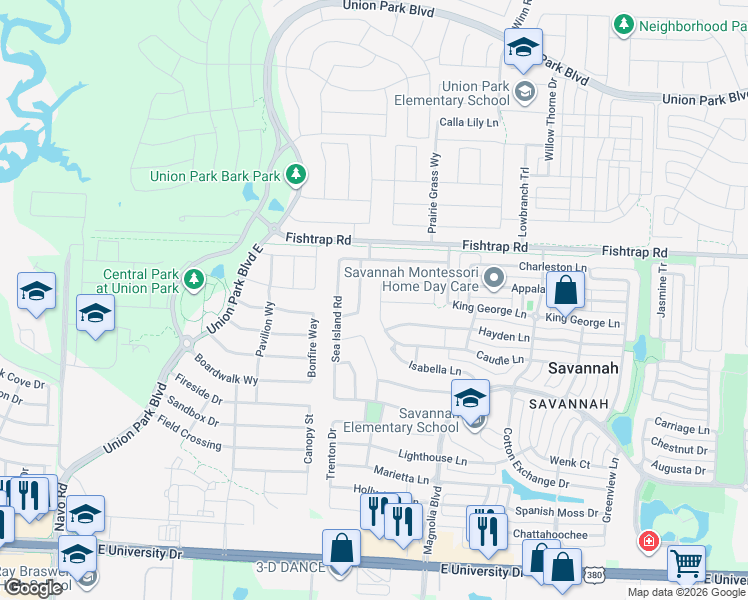 map of restaurants, bars, coffee shops, grocery stores, and more near 524 Caudle Lane in Denton County