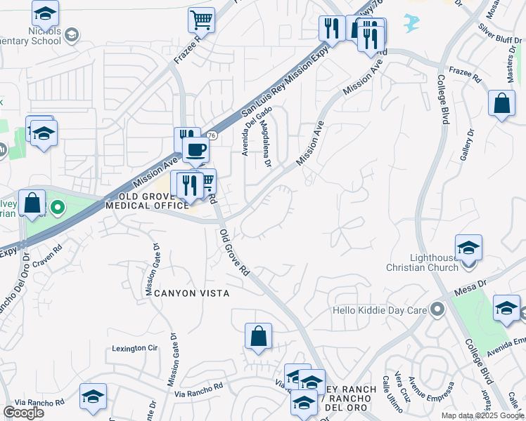map of restaurants, bars, coffee shops, grocery stores, and more near 4429 Mission Avenue in Oceanside