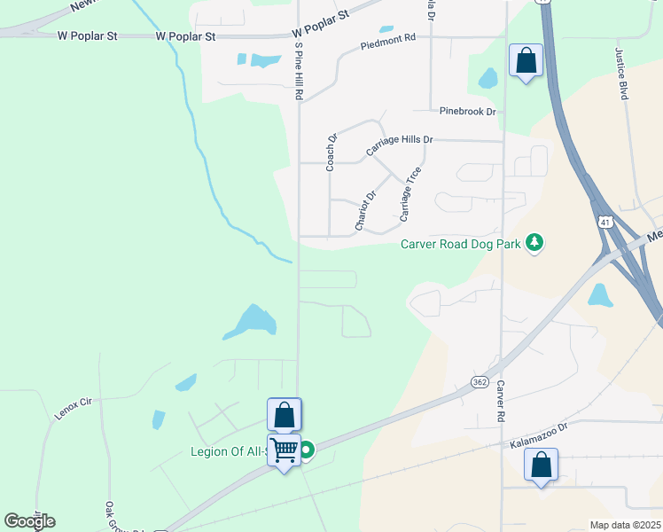 map of restaurants, bars, coffee shops, grocery stores, and more near 1733 Carrington Drive in Griffin