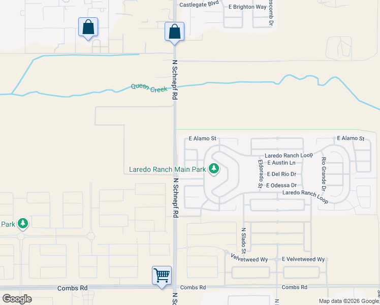 map of restaurants, bars, coffee shops, grocery stores, and more near 38592 North La Grange Lane in San Tan Valley