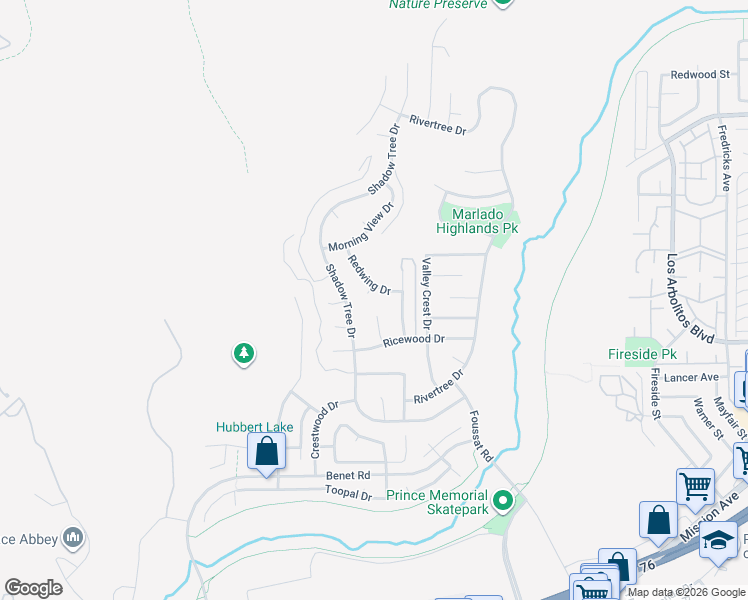 map of restaurants, bars, coffee shops, grocery stores, and more near 3357 Redwing Drive in Oceanside