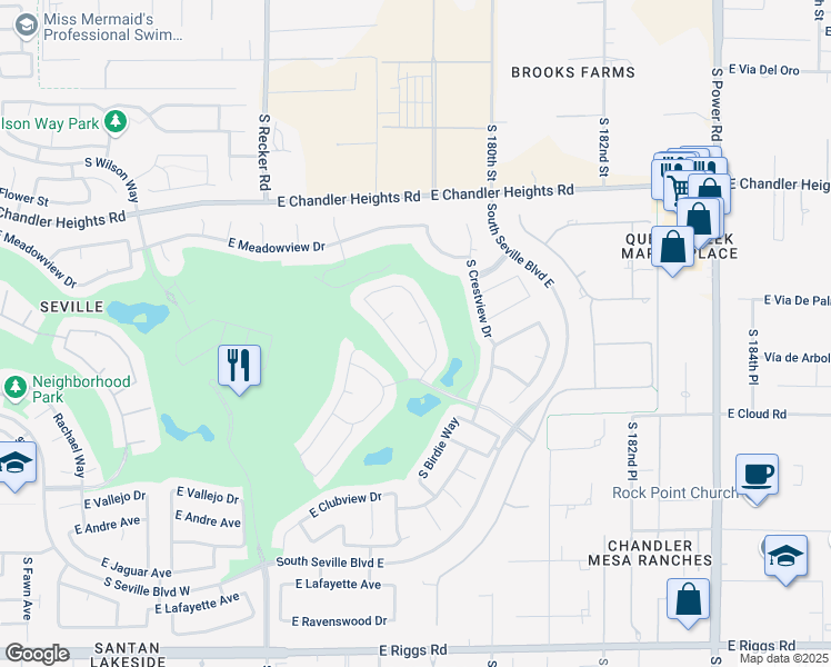 map of restaurants, bars, coffee shops, grocery stores, and more near 4247 East Crown Court in Gilbert