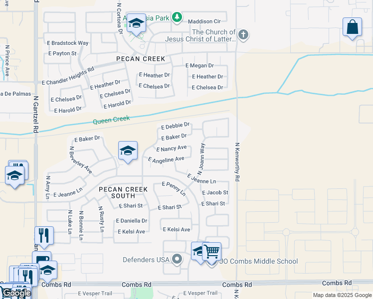 map of restaurants, bars, coffee shops, grocery stores, and more near 1427 East Nancy Avenue in San Tan Valley