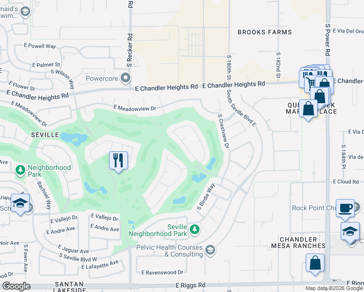 map of restaurants, bars, coffee shops, grocery stores, and more near 6618 South Cartier Drive in Gilbert