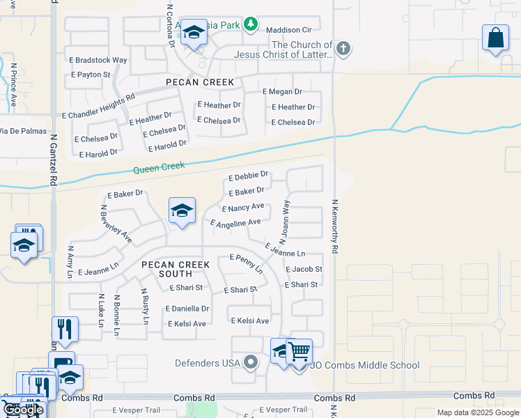 map of restaurants, bars, coffee shops, grocery stores, and more near 1427 East Nancy Avenue in San Tan Valley