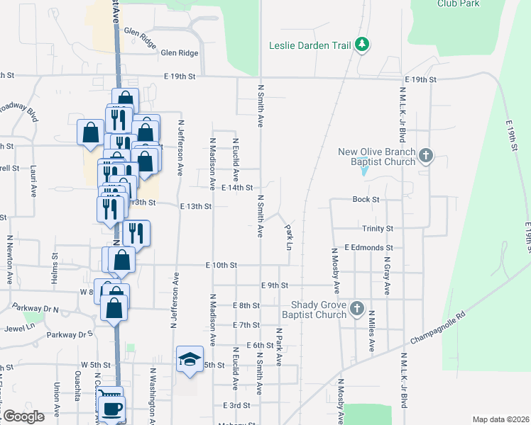 map of restaurants, bars, coffee shops, grocery stores, and more near 1703 Calion Road in El Dorado