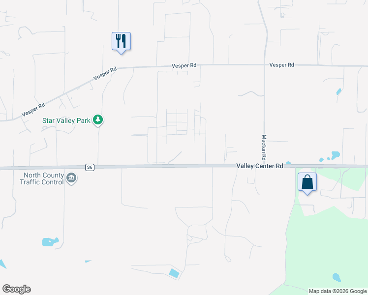 map of restaurants, bars, coffee shops, grocery stores, and more near 30100 Valley Center Road in Valley Center