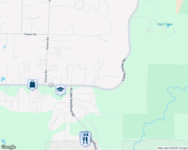 map of restaurants, bars, coffee shops, grocery stores, and more near 31470 Valley Center Road in Valley Center
