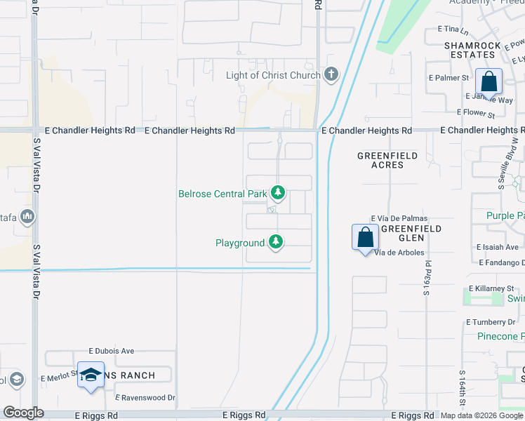 map of restaurants, bars, coffee shops, grocery stores, and more near 24394-25198 Roosevelt Wcd Csr in Gilbert