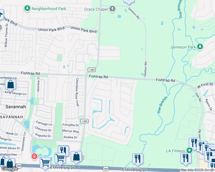map of restaurants, bars, coffee shops, grocery stores, and more near 5630 Stockport Drive in Prosper