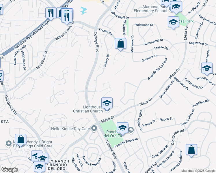 map of restaurants, bars, coffee shops, grocery stores, and more near 1105 Beachwood Way in Oceanside
