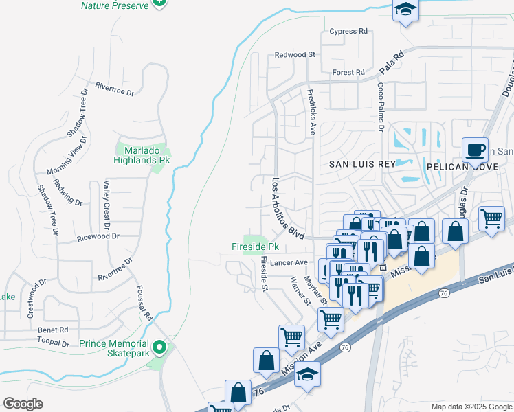 map of restaurants, bars, coffee shops, grocery stores, and more near 501 Citrus Way in Oceanside