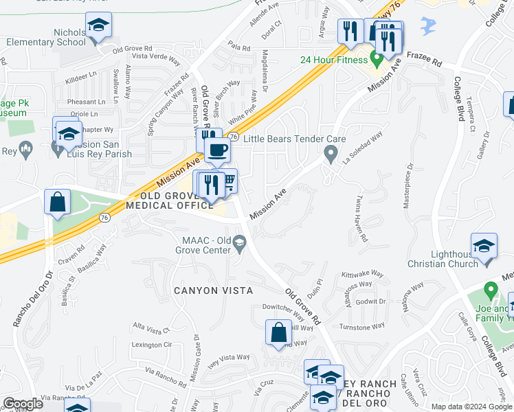 map of restaurants, bars, coffee shops, grocery stores, and more near 109 Avenida Las Brisas in Oceanside