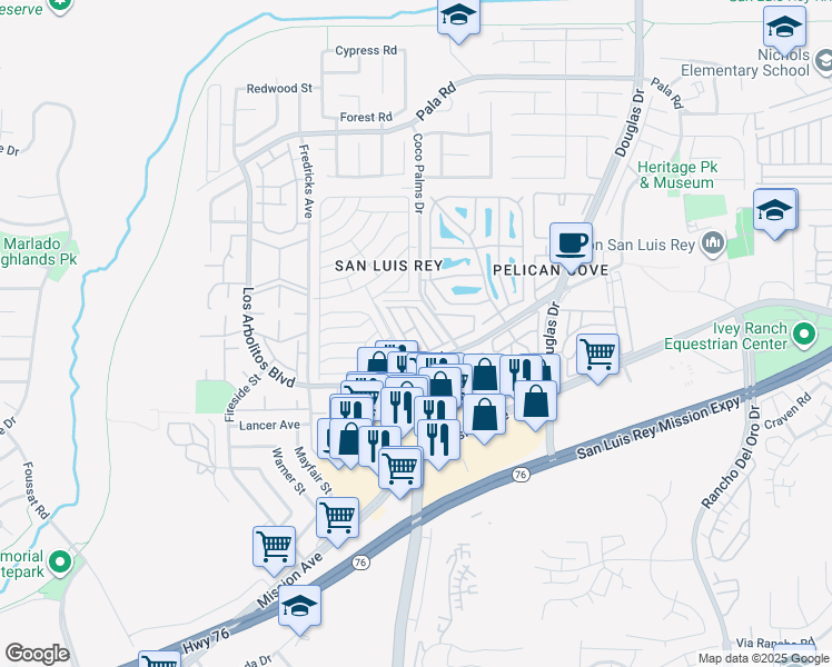 map of restaurants, bars, coffee shops, grocery stores, and more near 220 North El Camino Real in Oceanside