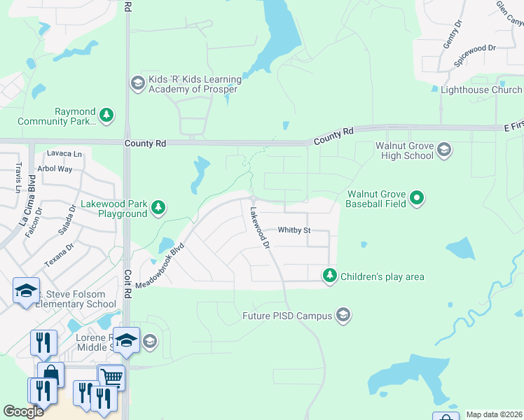 map of restaurants, bars, coffee shops, grocery stores, and more near 2900 Quinton Street in Prosper