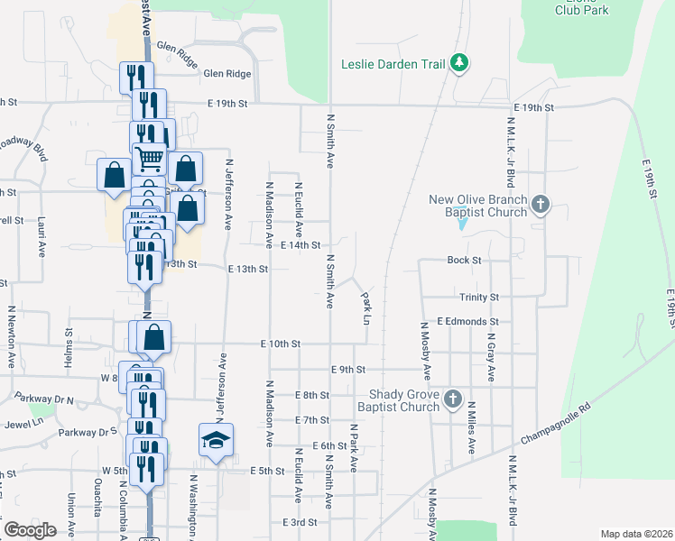 map of restaurants, bars, coffee shops, grocery stores, and more near 1703 Calion Road in El Dorado