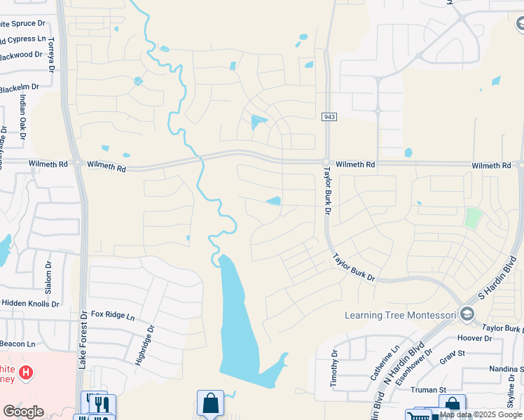 map of restaurants, bars, coffee shops, grocery stores, and more near 2707 County Road 943 in McKinney