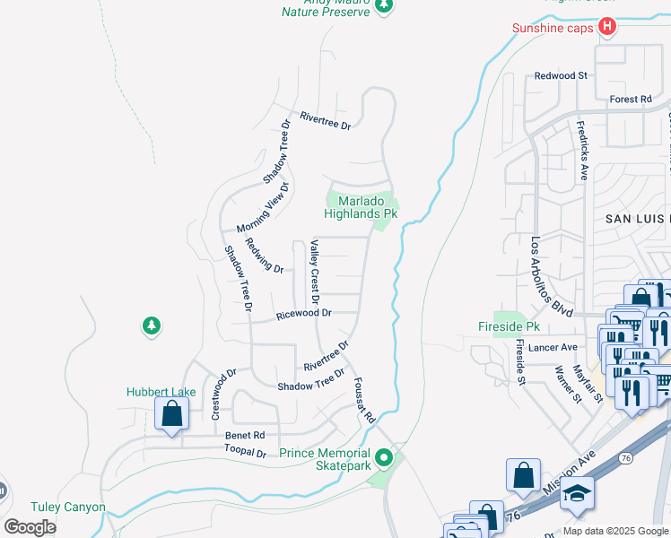 map of restaurants, bars, coffee shops, grocery stores, and more near 3422 Townwood Court in Oceanside