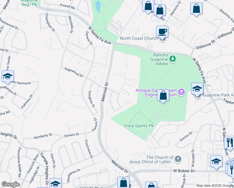 map of restaurants, bars, coffee shops, grocery stores, and more near 1965 Willowbrook Drive in Oceanside