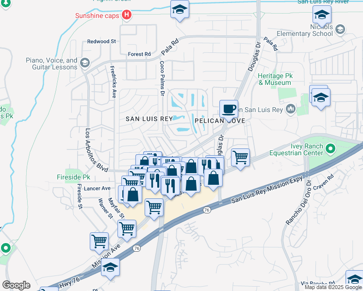 map of restaurants, bars, coffee shops, grocery stores, and more near 266 North El Camino Real in Oceanside