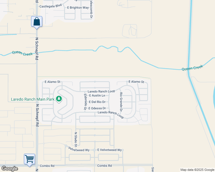 map of restaurants, bars, coffee shops, grocery stores, and more near 4432 East Velasco Street in San Tan Valley