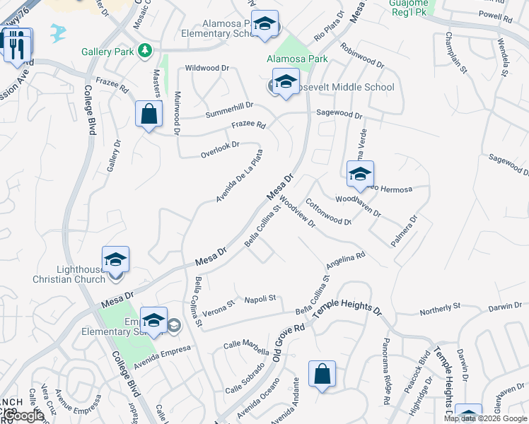 map of restaurants, bars, coffee shops, grocery stores, and more near 4919 Bella Collina Street in Oceanside