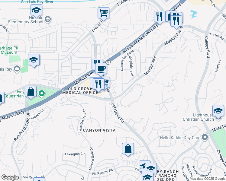 map of restaurants, bars, coffee shops, grocery stores, and more near 109 Avenida Las Brisas in Oceanside