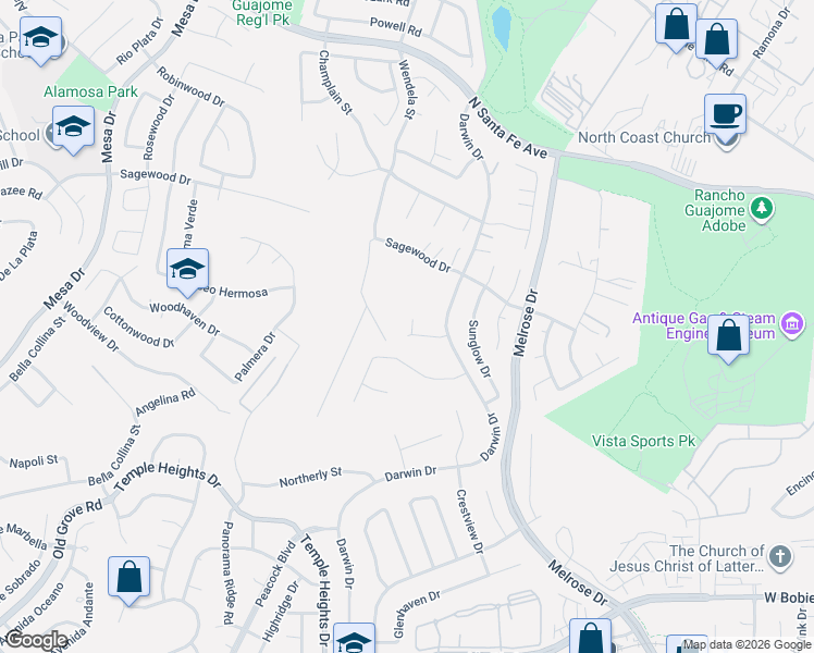 map of restaurants, bars, coffee shops, grocery stores, and more near 1117 Ocean Ridge Court in Oceanside