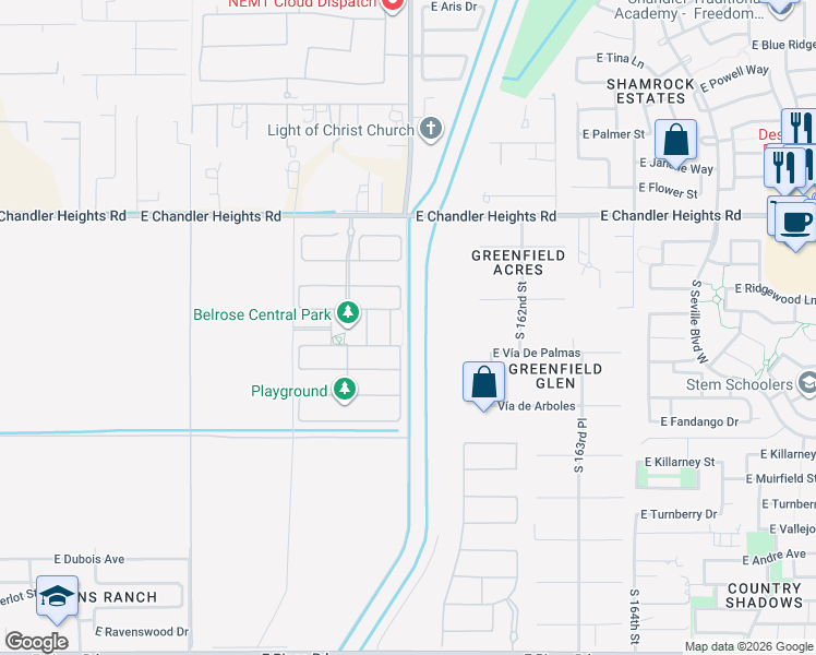 map of restaurants, bars, coffee shops, grocery stores, and more near 24394 Roosevelt Wcd Csr in Gilbert