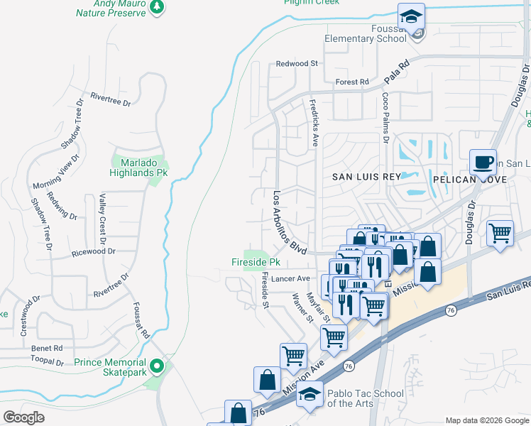map of restaurants, bars, coffee shops, grocery stores, and more near 510 Citrus Way in Oceanside