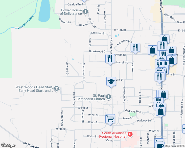 map of restaurants, bars, coffee shops, grocery stores, and more near 1029 Magnolia Drive in El Dorado