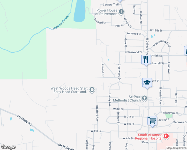 map of restaurants, bars, coffee shops, grocery stores, and more near 1401 Briarwood Drive in El Dorado