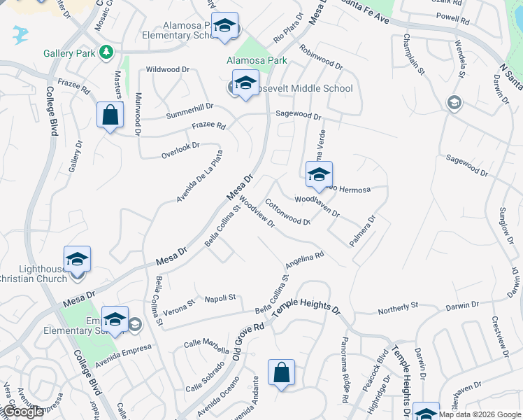 map of restaurants, bars, coffee shops, grocery stores, and more near 1244 Woodview Drive in Oceanside