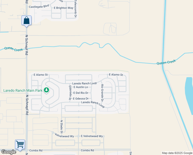 map of restaurants, bars, coffee shops, grocery stores, and more near 4522 East Alamo Street in San Tan Valley