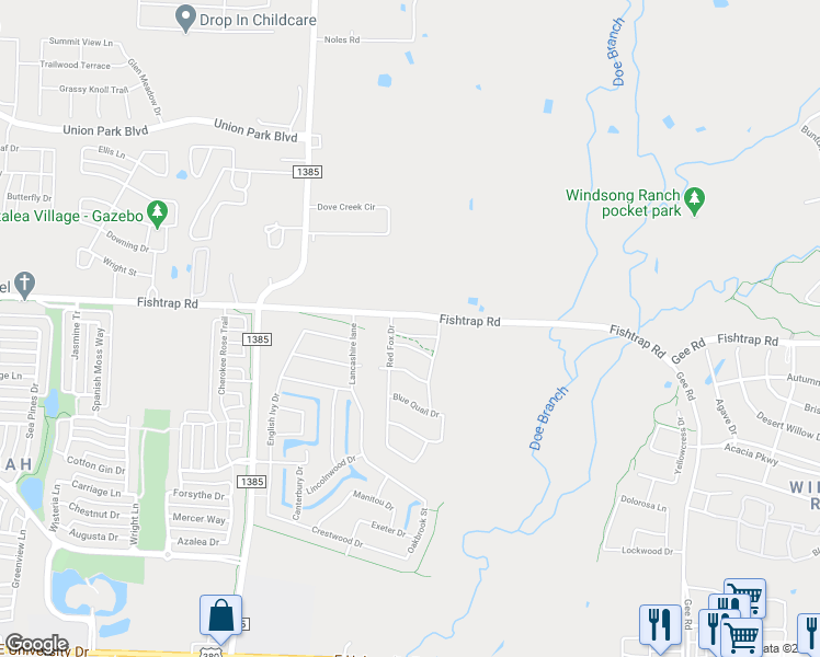 map of restaurants, bars, coffee shops, grocery stores, and more near 5460 Mustang Lane in Prosper