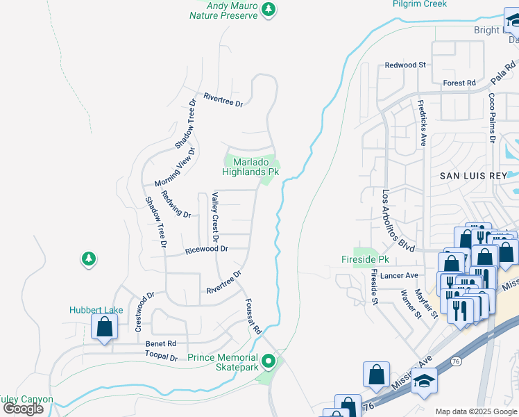 map of restaurants, bars, coffee shops, grocery stores, and more near 776 Rivertree Drive in Oceanside