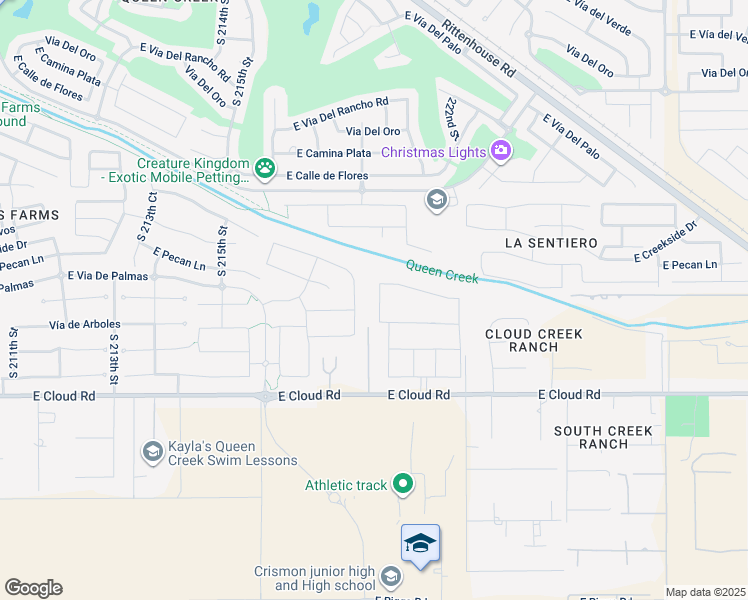 map of restaurants, bars, coffee shops, grocery stores, and more near 23953 South 217th Way in Queen Creek