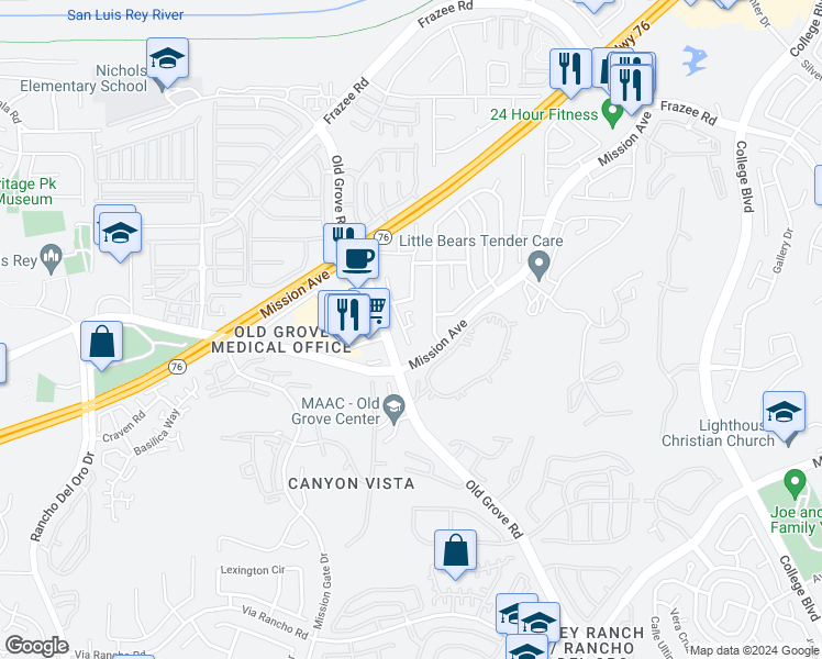 map of restaurants, bars, coffee shops, grocery stores, and more near 4309 Avenida Soledad in Oceanside