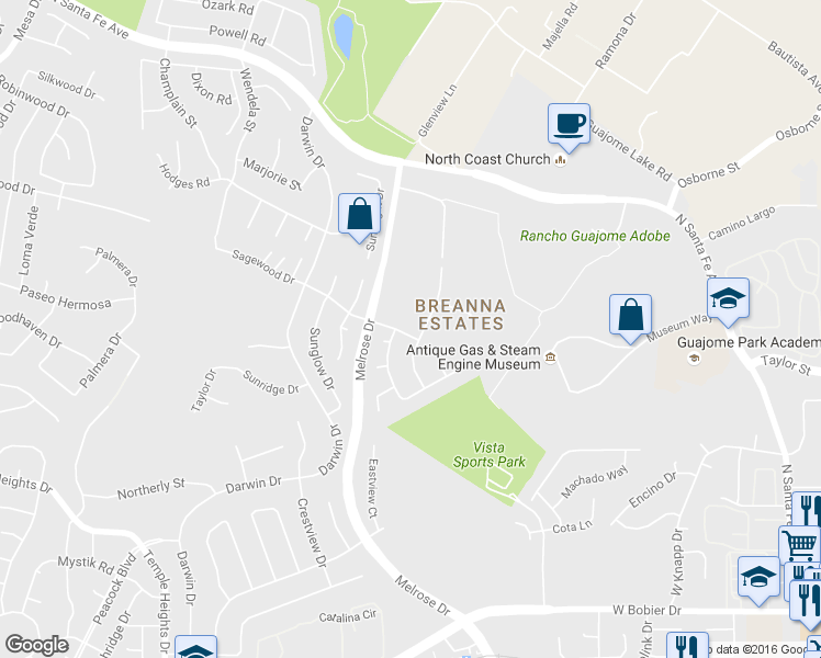 map of restaurants, bars, coffee shops, grocery stores, and more near 1924 Sagewood Drive in Oceanside