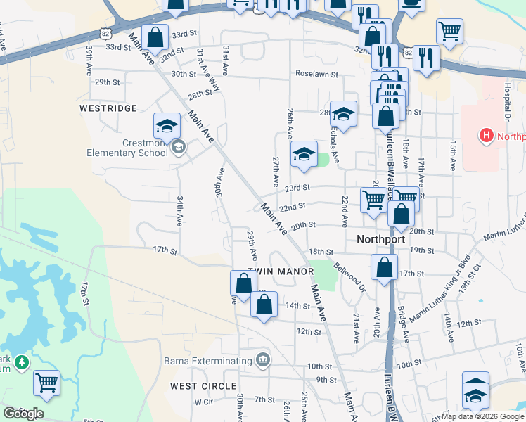 map of restaurants, bars, coffee shops, grocery stores, and more near 2204 Main Avenue in Northport
