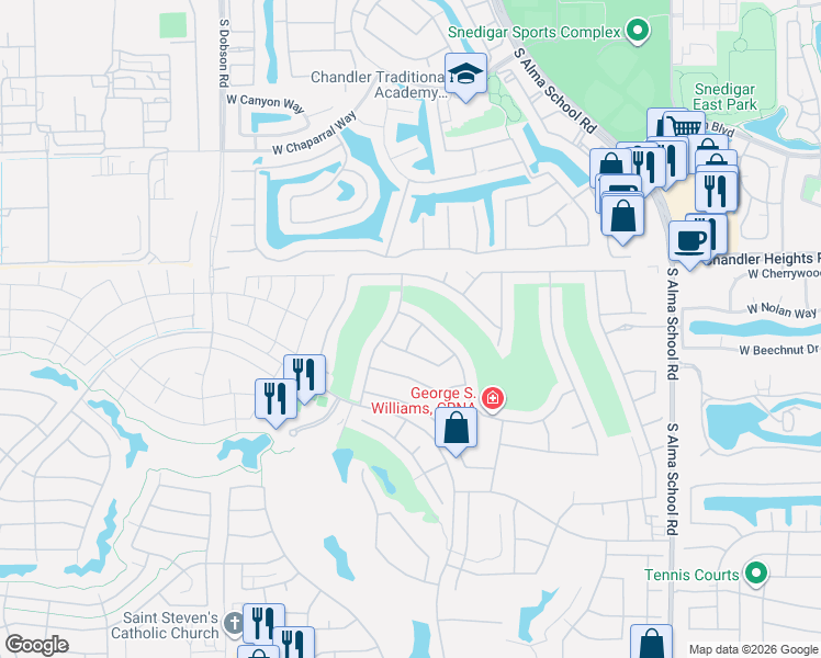 map of restaurants, bars, coffee shops, grocery stores, and more near 9846 East Diamond Drive in Sun Lakes