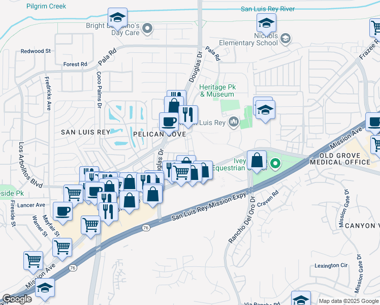 map of restaurants, bars, coffee shops, grocery stores, and more near 138 Steven Lane in Oceanside