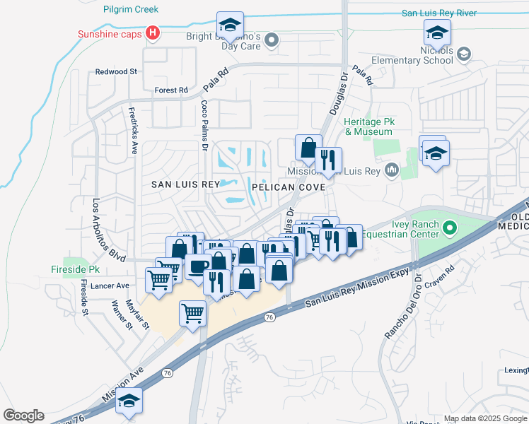 map of restaurants, bars, coffee shops, grocery stores, and more near 1 Island Way in Oceanside