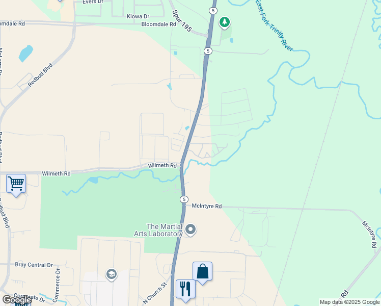 map of restaurants, bars, coffee shops, grocery stores, and more near 3254 North McDonald Street in McKinney