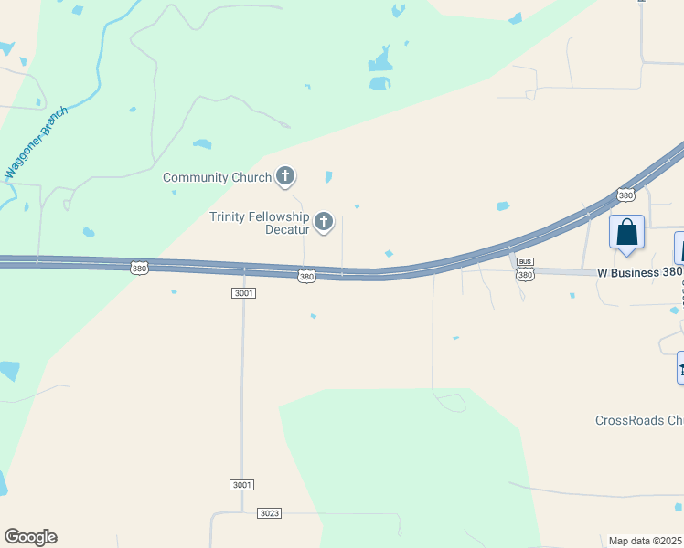 map of restaurants, bars, coffee shops, grocery stores, and more near Pvt Road 1123 in Decatur